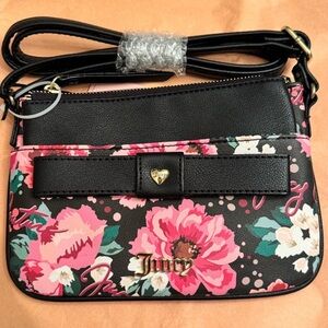 NWT Juicy Couture Slim Floral Crossbody Bag with Black Accents
